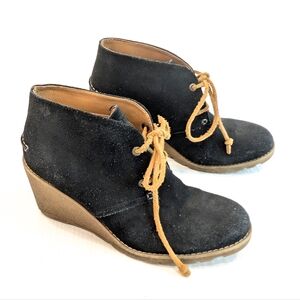 SPERRY Stella Black Suede Lace-up Oxford Wedge Booties Size 7.5